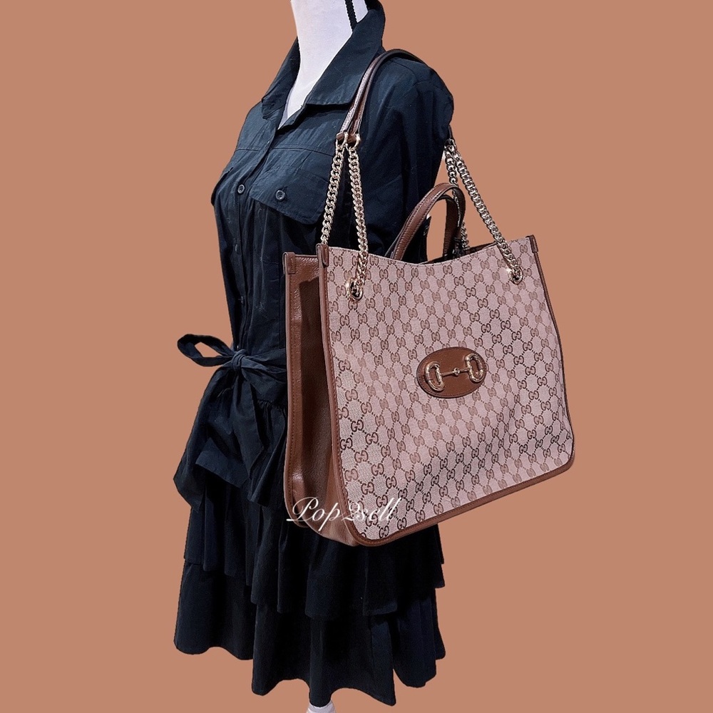 NEW Gucci Horsebit GG Supreme Monogram Canvas Large Top Handle Tote Bag - Picture 3 of 13